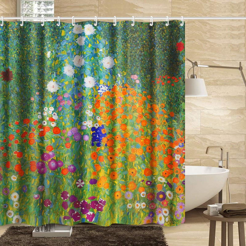 INVIN ART Bathroom Shower Curtain Set with Hooks,Flower Garden by Gustav Klimt,Home Art Paintings Pictures for Bathroom Flower Garden 72"x72" - NewNest Australia