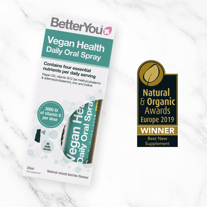 Better You Vegan Health Daily Oral Spray |3000 IU (75UG) of Vitamin D | Contains Vitamin D, Vitamin B12, Iron and Iodine | 25ml | Natural Mixed Berries Flavour - NewNest Australia