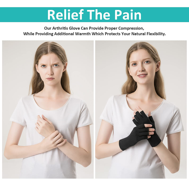 2 Pairs Arthritis Compression Gloves for Relieve Rheumatoid Arthritis, Osteoarthritis, Carpal Tunnel, Joint Pain, Open Fingerless Gloves, Fit for Women and Men to Daily Work and Computer Typing (Black, Small) Black - NewNest Australia