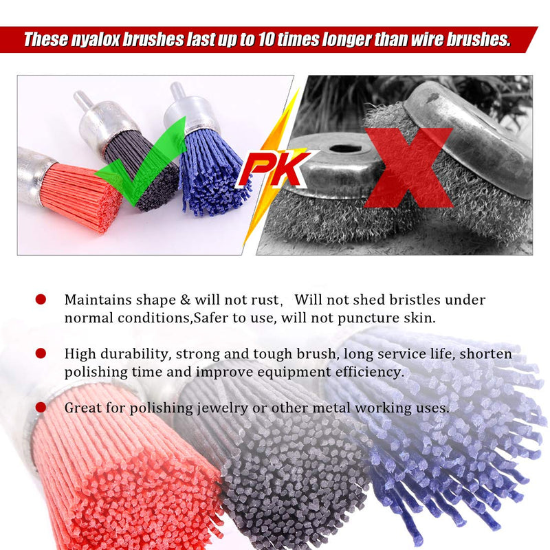 Swpeet 3Pcs 1Inch 25mm Nylon Filament Abrasive Wire Brush End Brush Kit with 1/4 Inch Shank, Include Fine Medium Coarse Grit Perfect for Removal of Rust/Corrosion/Paint - Reduced Wire Breakage Wire End Brush - NewNest Australia