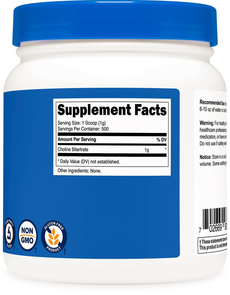 Nutricost Pure Choline Bitartrate Powder 500 Grams 1.10 Pound (Pack of 1) - NewNest Australia