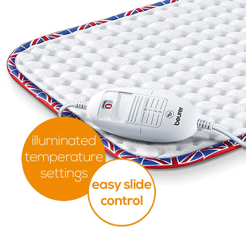 Beurer HK-UK Heat Pad | Electric heat pad for relaxation | 3 electronically regulated temperature settings | Machine-washable | Automatic switch-off | Union Jack trim single - NewNest Australia