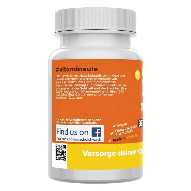 Beta carotene capsules - 50,000 iU / 30mg - high dosage - quality from Germany - laboratory tested - vegan - without additives - natural vitamin A - small capsules instead of tablets - Vitamineule® - NewNest Australia