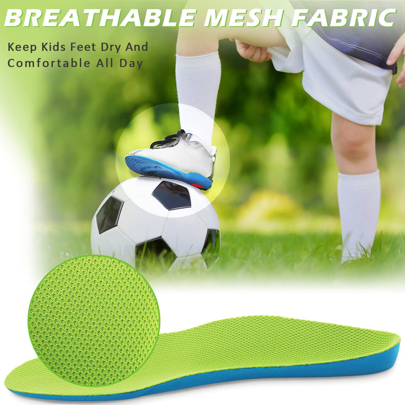 Ailaka Kids Orthotic Athletic Elastic Shock Absorbing Insoles, Comfortable Arch Support Gel Cushion Sports Inserts for Children, Green, Junior UK 1.5-3.5 / EU 33-37 1.5/3.5 UK - NewNest Australia