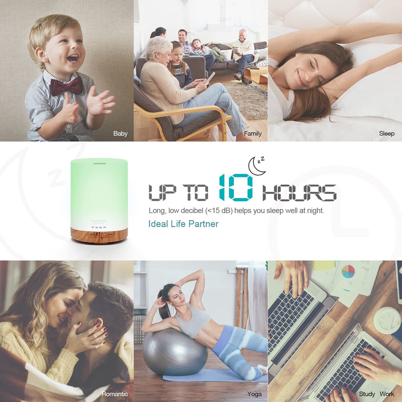 ASAKUKI 300ml Essential Oil Diffuser, Ultrasonic Aromatherapy Scented Diffuser Humidifier for Bedroom,Baby Room,Spa with 7 LED Color Lights and Waterless Auto Shut-Off, BPA-Free- Wood Grain - NewNest Australia