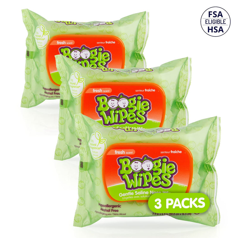 Boogie Wipes Gentle Wet Wipes for Baby and Kids, Face, Hand, Body & Nose, HSA/FSA Eligible, Made with Vitamin E, Aloe, Chamomile and Natural Saline, Fresh Scent, 30 Count, Pack of 3 - NewNest Australia