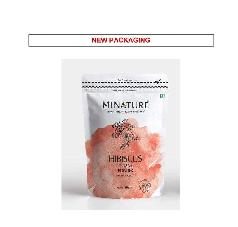 mi nature USDA Certified Organic Hibiscus Powder(SABDARIFFA)/100% Pure, Natural and Organic for Hair,Skin and Health/(227g/(1/2 lb)/8 Ounces) - resealable ziplock Pouch - NewNest Australia