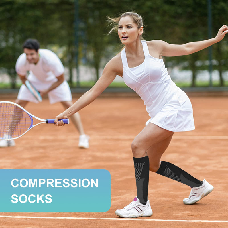 2 Pair Compression Socks Women & Men Compression Stockings 20-30mmHg Support Socks Knee High Cushioned Graduated Support Stockings for l Running, Athletic, Travel L-XL Blue - NewNest Australia