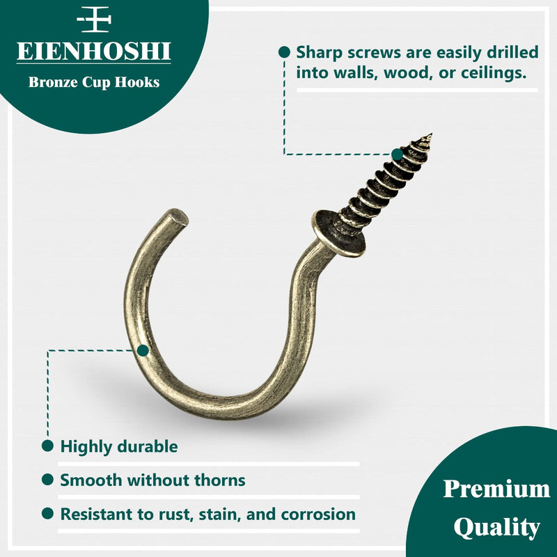 Bronze Screw-in Cup Hooks Kit, 105 Pcs Ceiling Hooks in 6 Size for Hanging-(1/2", 5/8", 3/4", 7/8", 1'', 1-1/4") - NewNest Australia