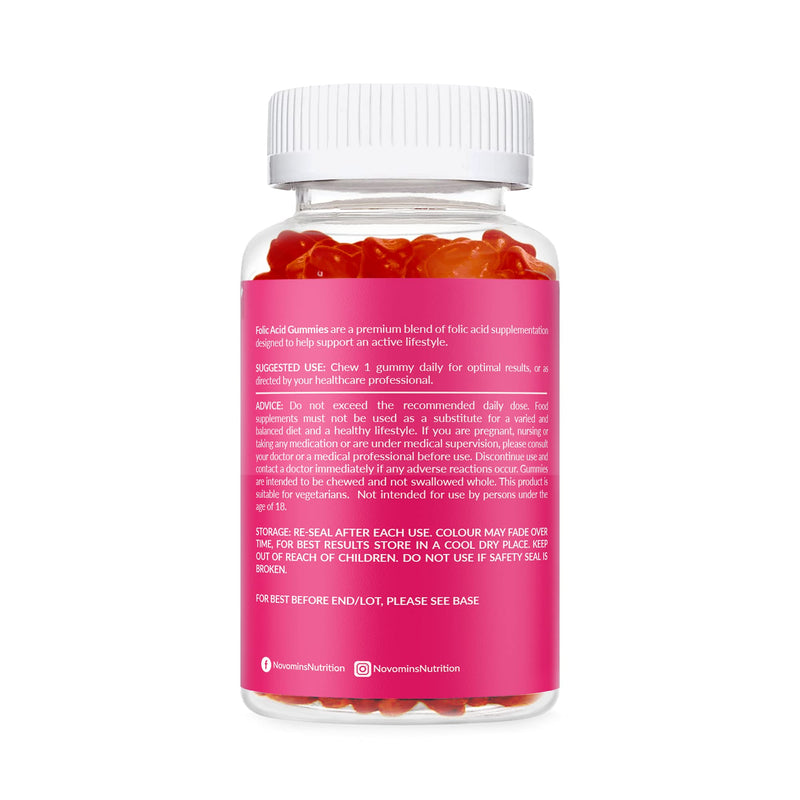 Folic Acid Gummies – Folic Acid 400mcg - 3 Month Supply – Vegan – Gluten Free – Pregnancy Care – Prenatal Health & Maternal Tissue Growth During Pregnancy – Made by Novomins - NewNest Australia