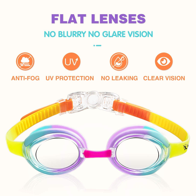 Keary 2 Pack Kids Swim Goggles for Toddler Kids Youth(3-9),Anti-Fog Waterproof Anti-UV Clear Vision Water Pool Goggles Clear Rainbow & Blue(2 Pack) - NewNest Australia