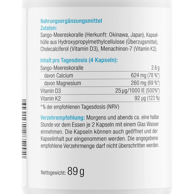 effective nature Sango sea coral + vitamin D3 & K2-120 capsules - with calcium & magnesium in the optimal ratio 2:1 - high dosage & vegan - nutritional supplement for bones & acid-base balance - NewNest Australia