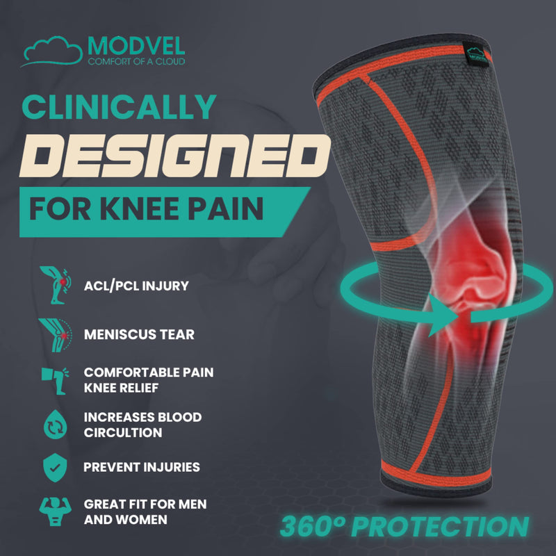 MODVEL 2 Pack Knee Brace | Knee Compression Sleeve for Men & Women | Knee Support for Running | Medical Grade Knee Pads for Meniscus Tear, ACL, Arthritis, Joint Pain Relief. Medium A Orange - NewNest Australia