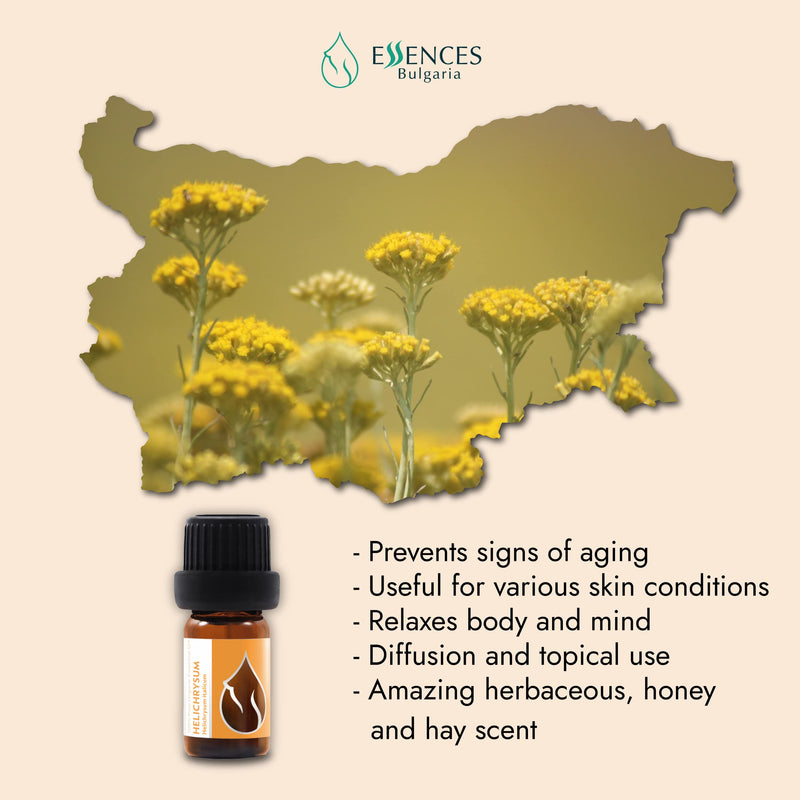 Essences Bulgaria Organic Immortelle Essential Oil 5 Ml | Helichrysum Italicum | 100% Natural | Undiluted | Organic Certified | Top Quality From Family Business | Without Gmo | Vegan - NewNest Australia