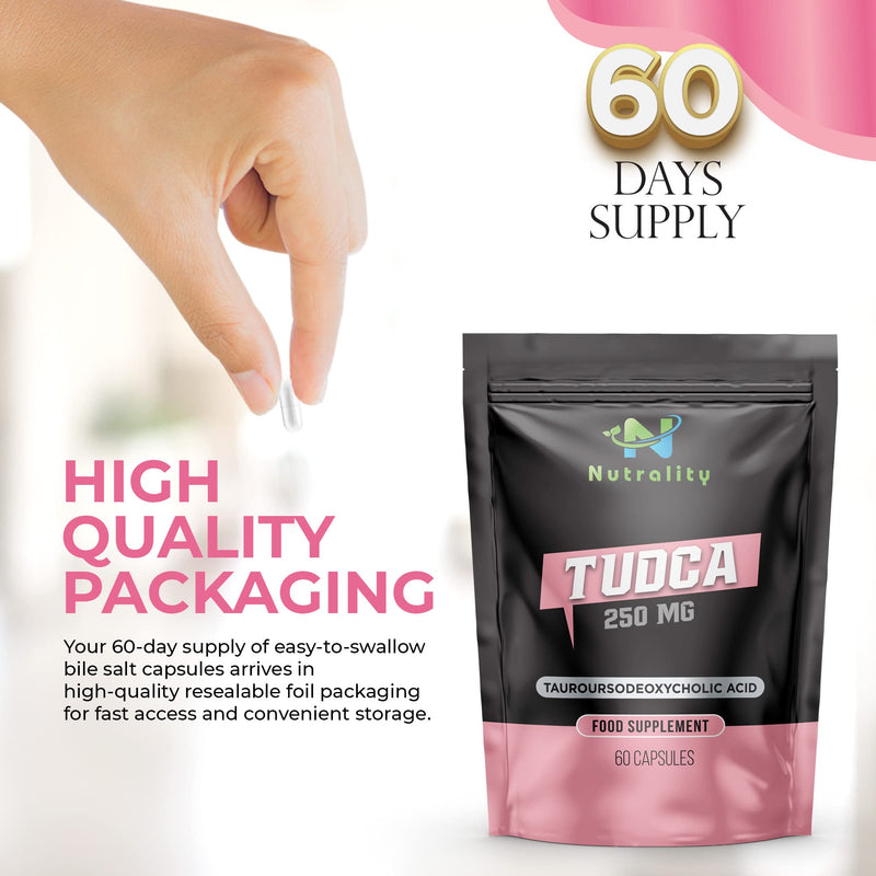 Nutrality Tudca Supplement 250mg - 60-Day Supply Tudca Bile Salts for Liver Cleanse Detox and Repair - Brain Health, Mitochondria Support, Gut Microbiome Booster - Suitable for Vegans & Vegetarians - NewNest Australia