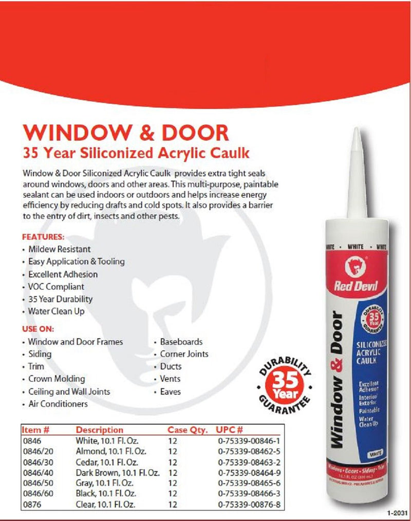 Red Devil 0846 Window & Door Siliconized Acrylic Caulk, 10.1 oz, White Pack of 1 - NewNest Australia