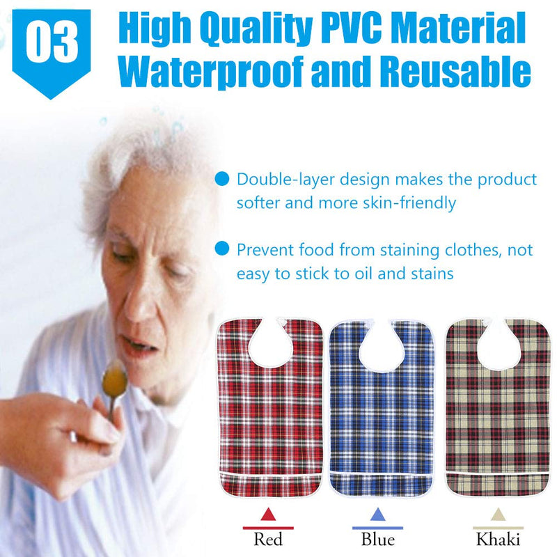 Bib For Adults With Crumb Tray, Cotton Bib Adult, Washable Reusable Adult Mealtime Haddock, 3 Colors, Waterproof Haddock Adjustable Velcro Fastening With Crumb Tray, Blue - NewNest Australia