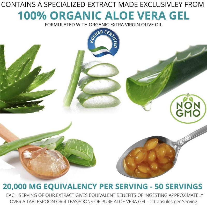 Nutriworth Aloe Vera Supplement (100 Softgels )- 20,000mg Pure Gel Equivalency - Made with Organic Aloe Vera - NewNest Australia