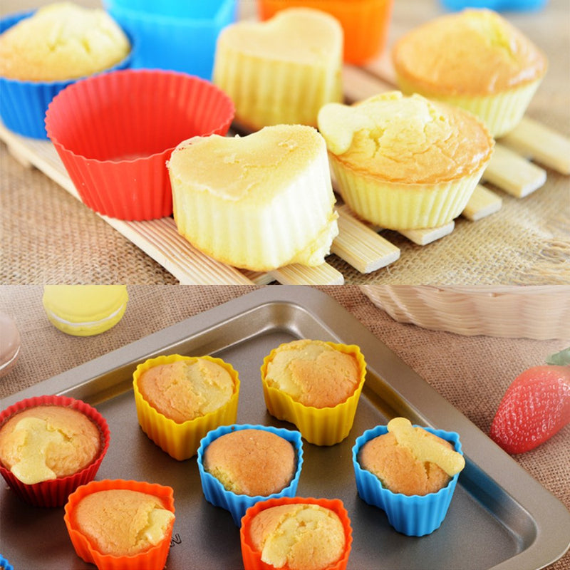 NewNest Australia - 42 pcs Silicone Cupcake Baking Cups, SENHAI Non-Stick Heat Resistant Cake Molds Ice Cube Molds for Making Muffin Chocolate Bread - 6 Shapes 