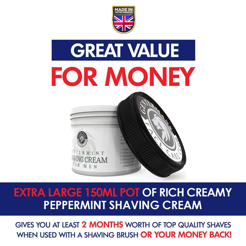 Shaving Cream For Men - Vegan Friendly Peppermint Shave Cream From Gentlemans Face Care Club - Extra Large 150ml Pot With ‘Easy Grip’ Lid + 100% Satisfaction Guarantee - NewNest Australia