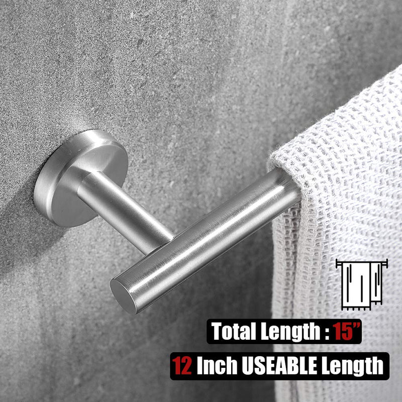 JQK Bathroom Towel Bar, 12 Inch Stainless Steel Towel Rack, Towel Holder Brushed Finished Wall Mount, Total Length 15 Inch, TB110L12-BN - NewNest Australia