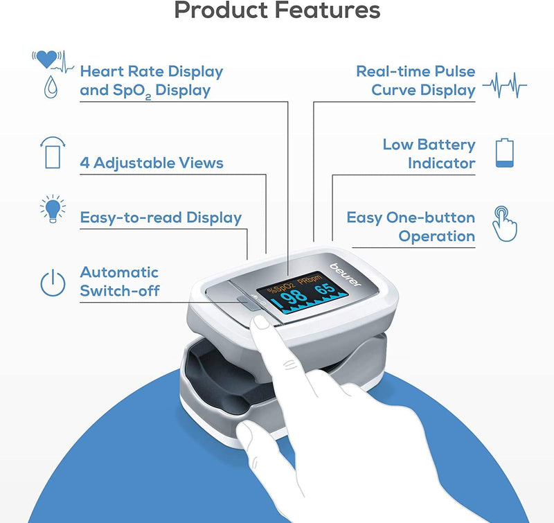 Beurer PO 30 pulse oximeter (gray / white, determination of heart rate and arterial oxygen saturation) 61 x 36 x 32 mm | Pack of 1 gray single - NewNest Australia