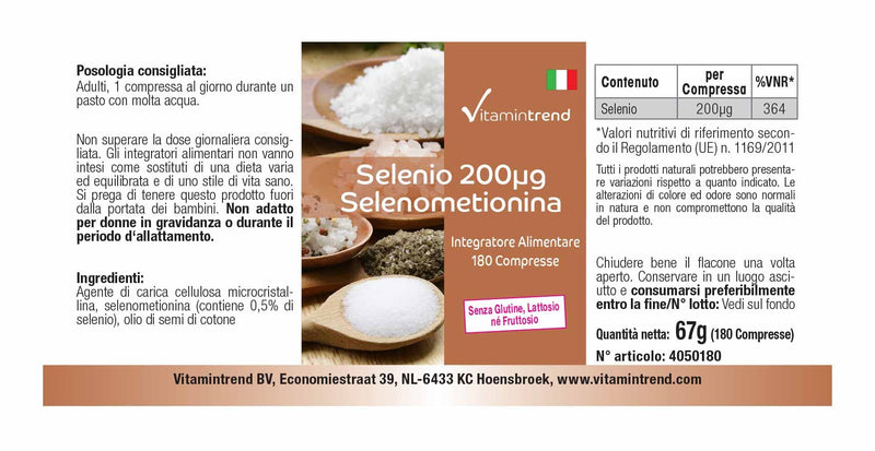 Selenium 200µg - 180 tablets for 6 months - yeast-free - high dosage - vegan | Vitamintrend® - NewNest Australia
