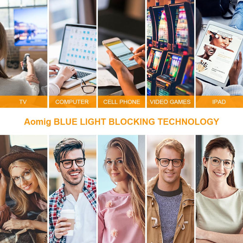 Aomig Blue Light Blocking Glasses, 2PC Blue Light Filter Glasses Gaming, Reading Glasses Visual Aid Eye Optics Glasses, Screen Glasses Unisex Protects the Eyes and Relieves Fatigue (Black/Grey) Black/Grey - NewNest Australia