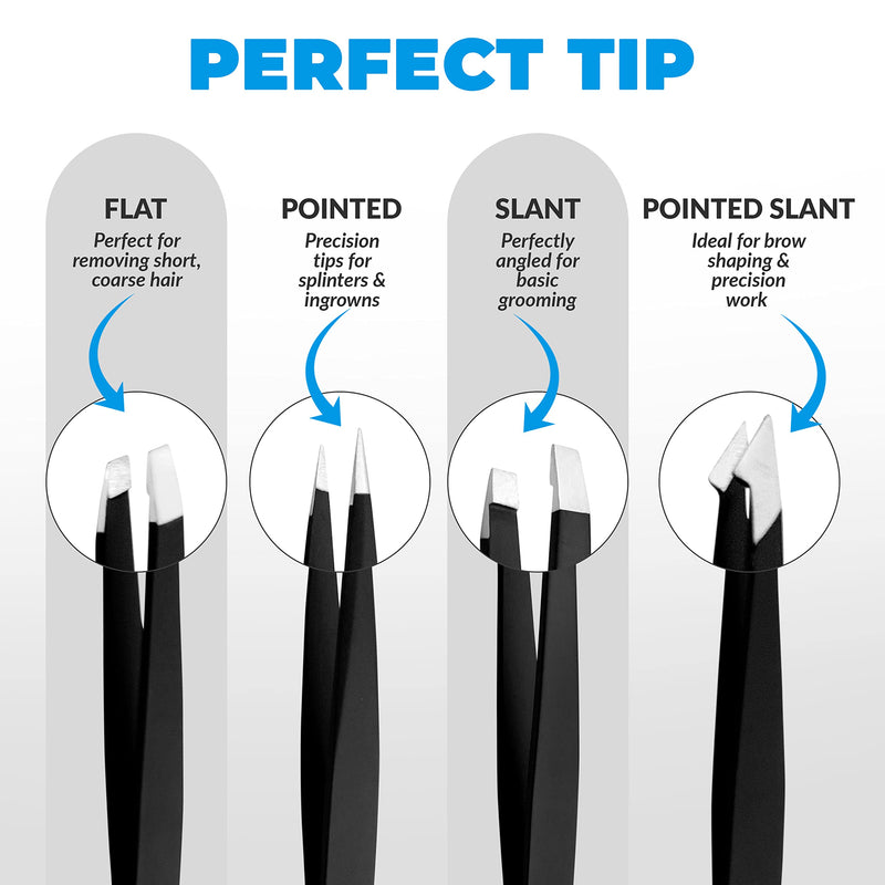 1St Deer Tweezers Set, 4 Piece Stainless Steel Precision Tweezers For Eyebrow Plucking Facial Hair Removal - Plucking Tweezers For Ingrown Hair, Blackheads And Tick Removal (Black) - NewNest Australia