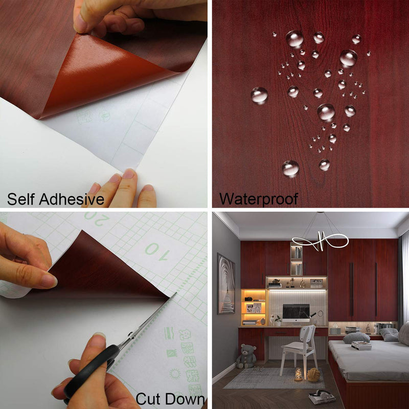 JSEVEM Red Brown Wood Contact Paper Wallpaper Vinyl Self Adhesive Peel and Stick Wall Paper Funiture Sticker 3D Panel Film for Cupboard Wardrobe Bedroom (15.74"×118.11") 15.74×118.11 inch - NewNest Australia