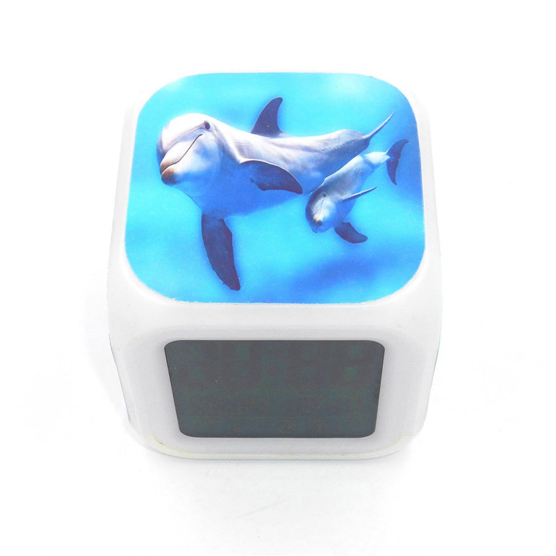 NewNest Australia - BOYAN New Dolphin Family Led Alarm Clock Desk Clock Calendar Snooze Glowing Led Digital Alarm Clock for Unisex Adults Kids Toy Gift 