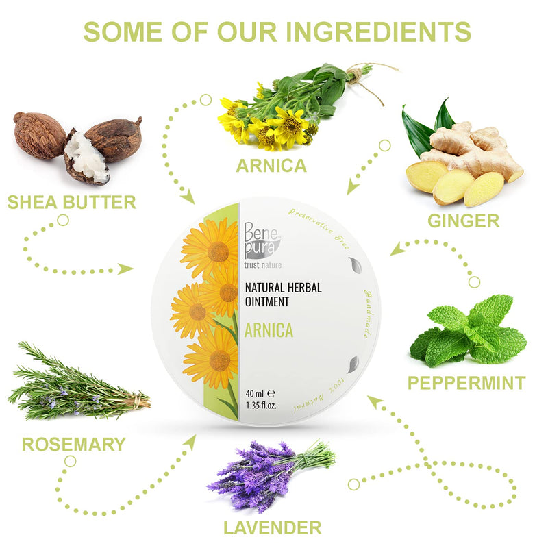 BenePura Arnica Ointment for Muscle Pain Relief - Natural Arnica Cream for Bruising and Swelling - Back Pain Relief, Knee Pain Relief, Joint Pain Relief - Bruise Cream Muscle Rub - 40 ml - NewNest Australia