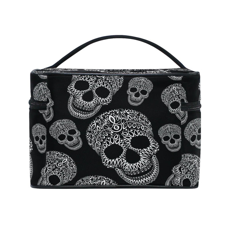 Makeup Bag, Skull Print Cosmetic Toiletry Storage Organiser Case Large Travel Handle Personalised Pouch with Compartments for Teenage Girls Women Lady Black Colour 021 - NewNest Australia