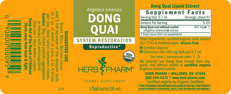 Herb Pharm Dong Quai Liquid Extract for Female Reproductive System Support, 1 Fl Oz 1 Fl Oz (Pack of 1) - NewNest Australia