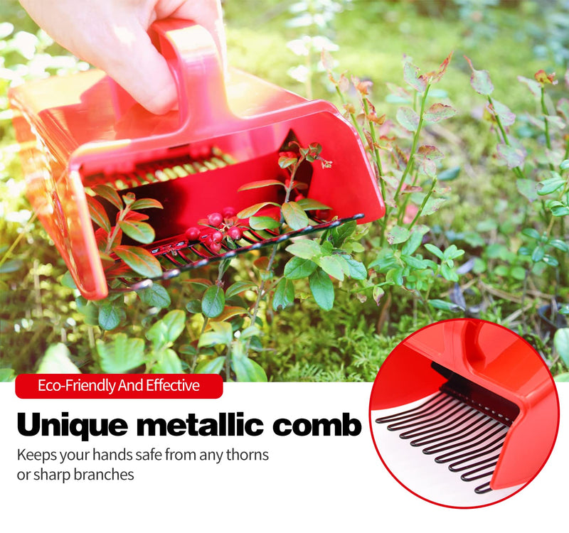 LFSEMINI Berry Picker, Berry Pickers and Rakes with Metallic Comb and Ergonomic Handle for Easier Berry Picking, Blueberry Rake Scoop for Blueberries, Lingonberries and Huckleberries (Red) - NewNest Australia