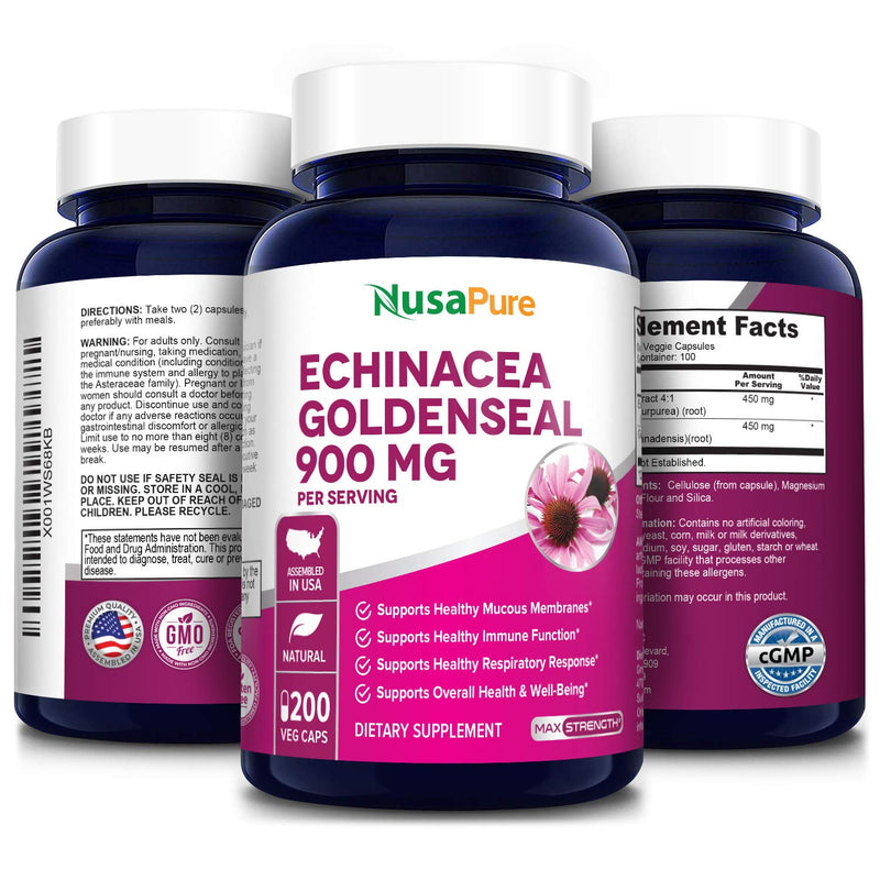 Echinacea Goldenseal 900mg 200 Veggie Caps (Vegetarian, Non-GMO & Gluten Free) - NewNest Australia