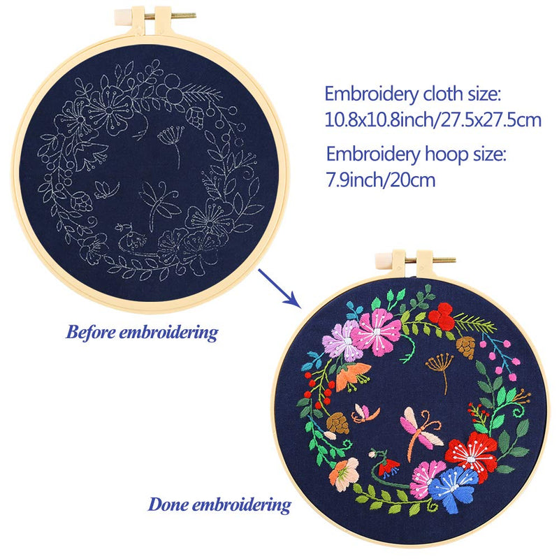 Caydo 3 Sets Embroidery Starter Kit with Pattern and Instructions, Cross Stitch Kits Include 3 Embroidery Cloth with Floral Pattern, 3 Plastic Embroidery Hoops, Color Threads and Tools Black - NewNest Australia