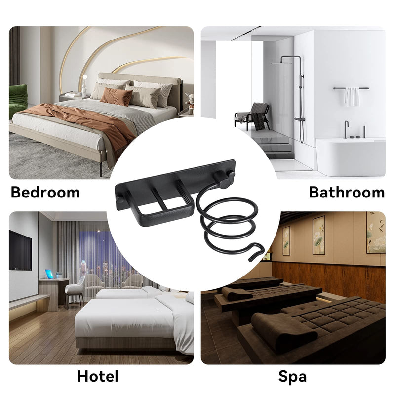 YUET Hair Dryer Holder Hairdryer Station Wall Mounted Spiral Shelf Bracket Stand Hanger Straightener Organizer Blow Storage with Holes Rack For Bathroom Aluminum Professional Black - NewNest Australia