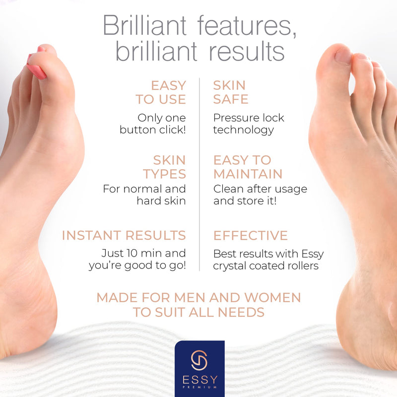 Essy Electric Foot File Pedicure Feet Hard Skin Remover Foot Scraper Dry Dead Skin Remover Callus Exfoliator Rechargeable Feet Scrubber with 5 Replacement Rollers Foot Care Skin Removers - NewNest Australia