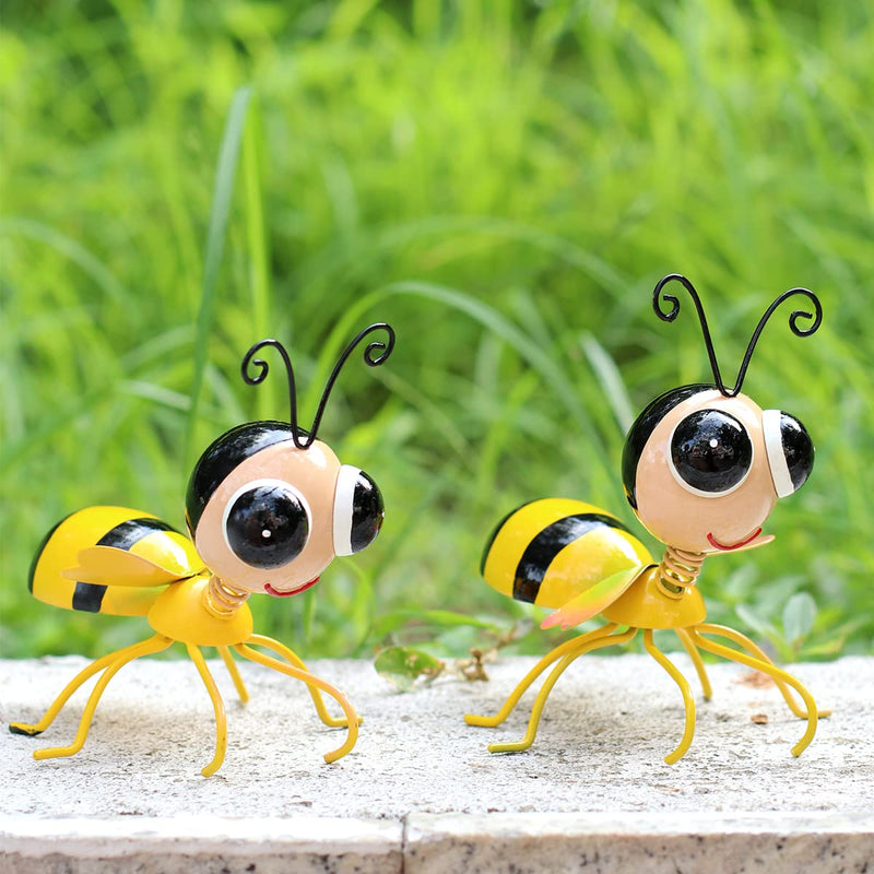 Cruis Cuka Metal Yard Art Outdoor Garden Decor Cute Bee Lawn Patio Ornament Fence Decorations for Outside Terrarium Flower Pot and Vase Hugger- Set of 2 - NewNest Australia