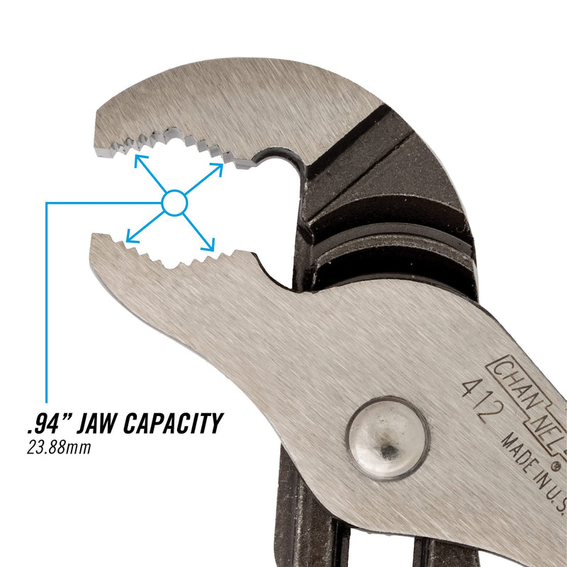 CHANNELLOCK 412 6.5-inch V-Jaw Tongue & Groove Pliers | Made in USA | 0.94-inch Jaw Capacity | Forged High Carbon Steel | More Points of Contact on Round Stock , Polished - NewNest Australia