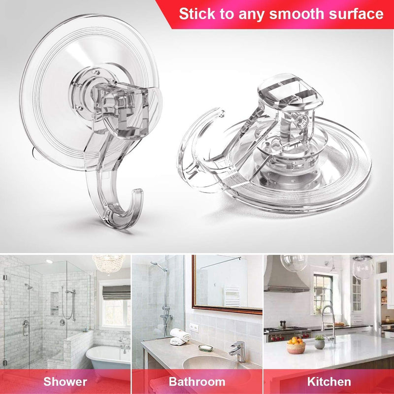 NewNest Australia - LUXEAR Suction Cup Hooks, 6 Pack Removable Suction Hooks, Powerful Waterproof Shower Hooks for Bathroom, Reusable Heavy Duty Vacuum Suction Hanger for Kitchen, Glass Door, Mirror, Tile, Loofah, Towel 