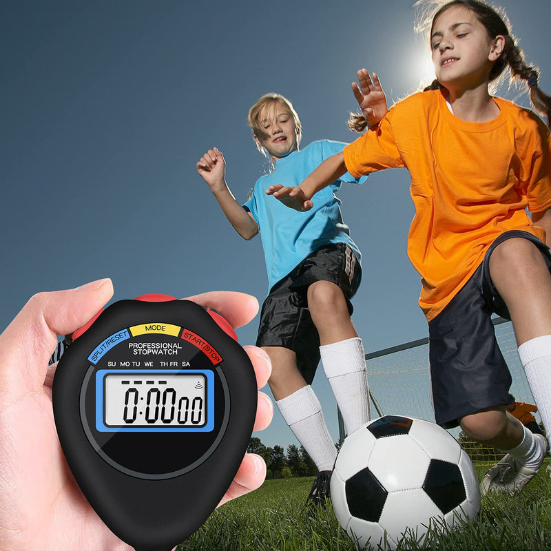 6 Pack Multi-Function Electronic Digital Sport Stopwatch Timer, Large Display with Date Time and Alarm Function,Suitable for Sports Coaches Fitness Coaches and Referees（Black） Black - NewNest Australia