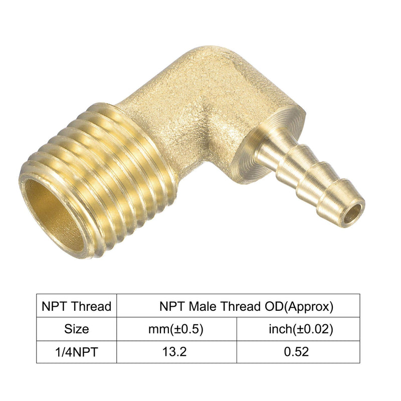 uxcell Brass Hose Barb Fitting Elbow 3/16 Inch x 1/4 NPT Male Thread Right Angle Pipe Connector, Pack of 2 3/16" - NewNest Australia