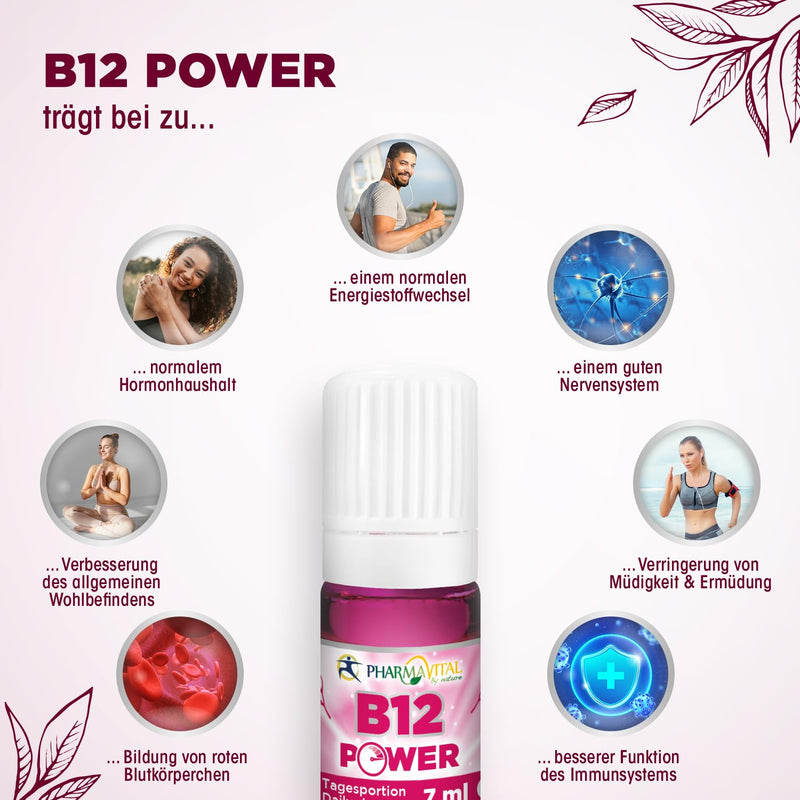 Pharmavital B12 Power Drinking Ampoules With Vitamin B12 Supports Energy Metabolism, Nervous System, Helps Against Fatigue - 10 Shots - 25Œºg Vitamin B12 Per Daily Dose In Raspberry Flavor - NewNest Australia