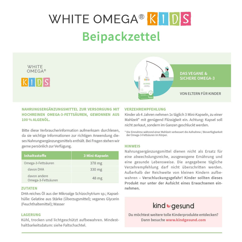 Algae oil capsules for children - vegan Omega-3 - without carrageenan - 330 mg DHA from algae - 90 mini capsules - NewNest Australia