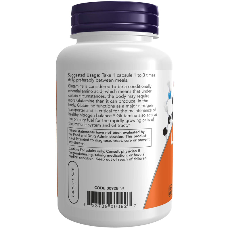 Now Foods Supplements, L-Glutamine 500 mg, Nitrogen Transporter, Amino Acid, 120 Veg Capsules, White - NewNest Australia