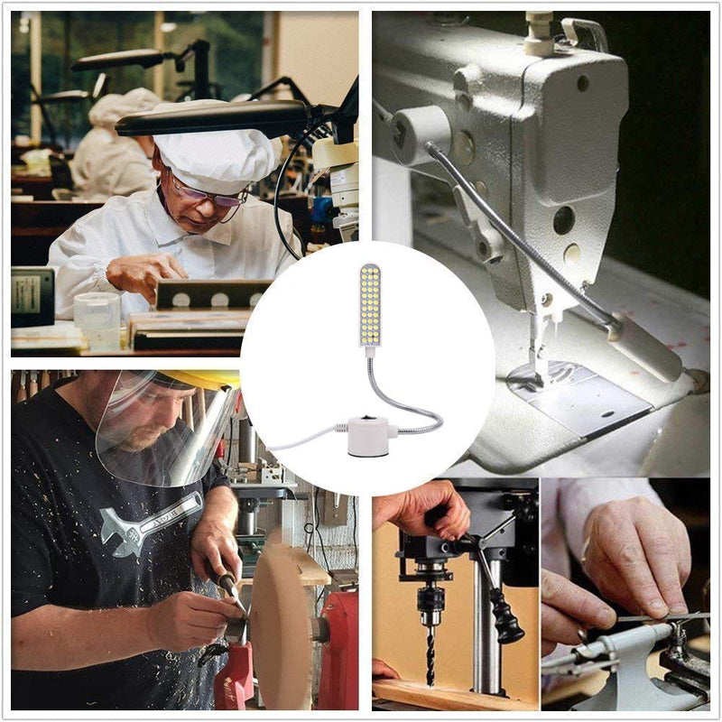 Sewing Machine Light (36LEDs) 8Watt Gooseneck Work Light with Magnetic Mounting Base, White Soft Light for Lathes, Drill Presses, Workbenches (2PACK) Silver - NewNest Australia