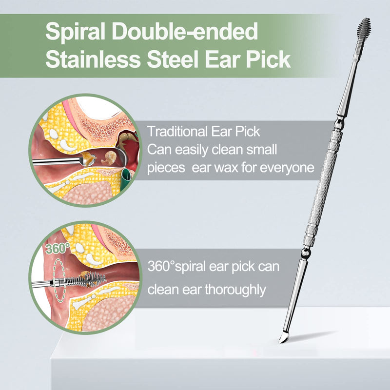 Ear Wax Removal Kit Upgraded All in One Ear Cleaing Tool Set with LED Light/Ear Pick Digger/Twezzers/Spiral Spring Ear Spoon with Storage Box for Adults, Kids and Pets (Pack of 7) Green - NewNest Australia