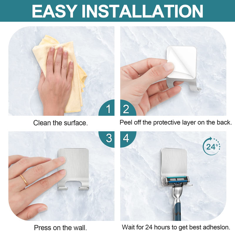 Leryati Razor Holder Shower, Pack of 2 Silver Razor Holder Shower No Drilling, Stainless Steel Razor Holder, Robust Self-Adhesive Razor Hanger Shower Suitable for Door Wall Bathroom Kitchen Silver × 2 - NewNest Australia